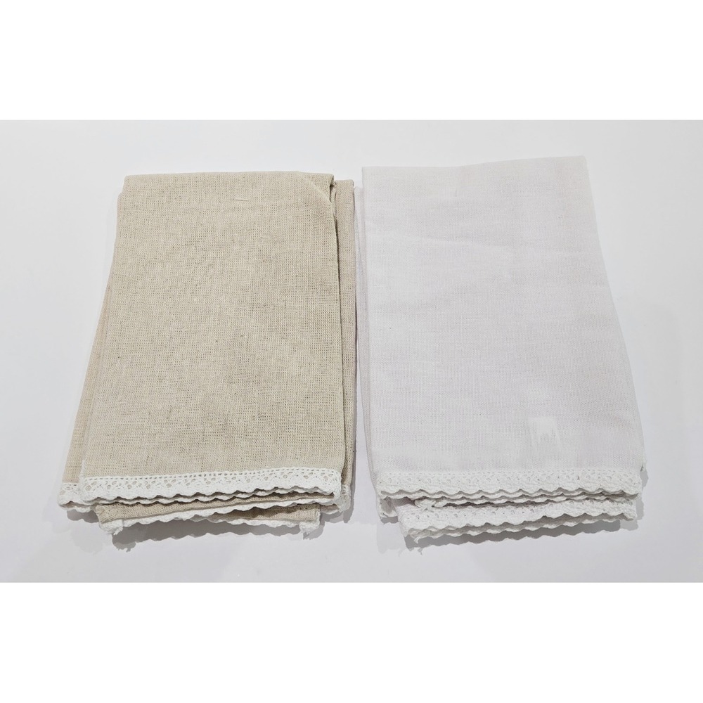 Lot of 2 Cream & 2 White Cloth Napkins Cotton Linen Poly Nylon Rayon 17in x 17in - Picture 2 of 4